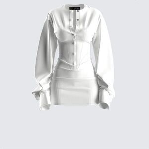 White Long Sleeve Mini Dress corset details